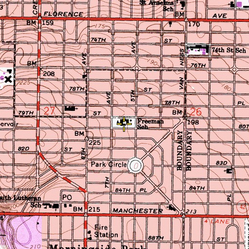 Topographic Map of Daniel Freeman Elementary School, CA