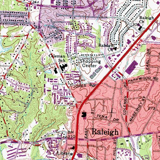 Topographic Map of Raleigh Branch Memphis Public Library, TN