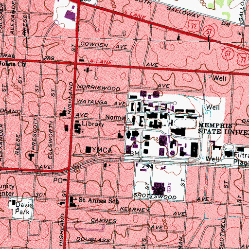 Topographic Map of Baptist Student Union of Memphis State University, TN