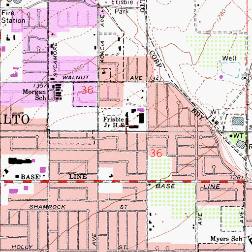 Topographic Map of Frisbie Middle School, CA