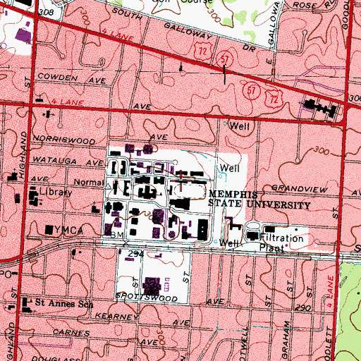 Topographic Map of Hayden Hall, TN