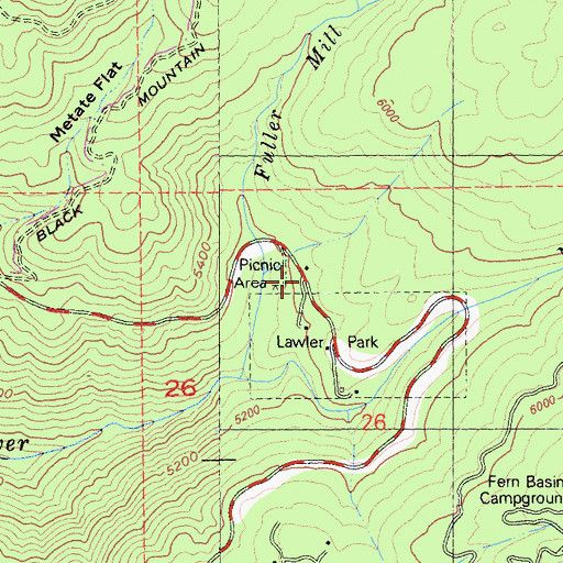 Topographic Map of Fuller Mill Creek Camp, CA