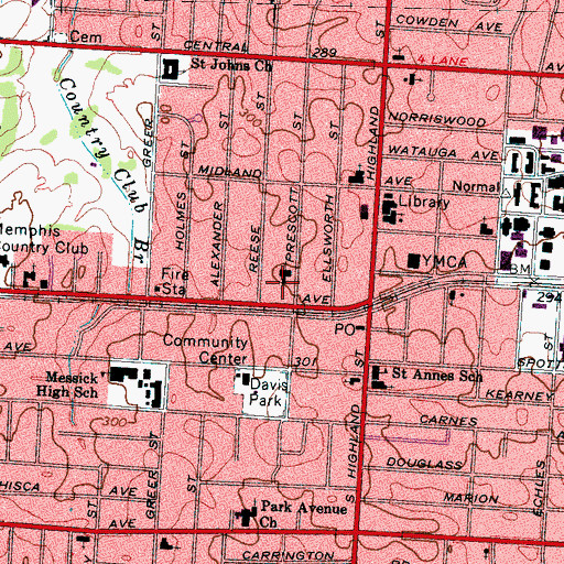 Topographic Map of Buntyn Presbyterian Church Preschool, TN