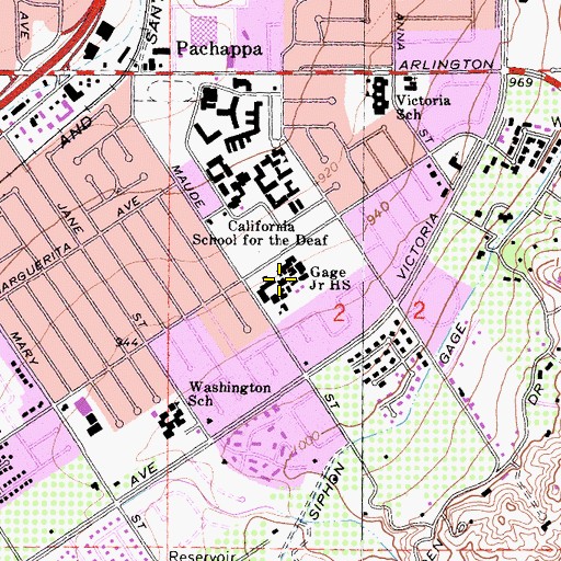 Topographic Map of Gage Middle School, CA