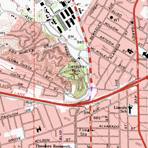 Topographic Map of Ganesha Park, CA