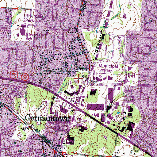 Topographic Map of Saddle Creek North Shopping Center, TN