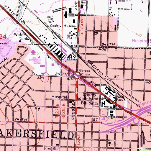 Topographic Map of Garces Circle, CA