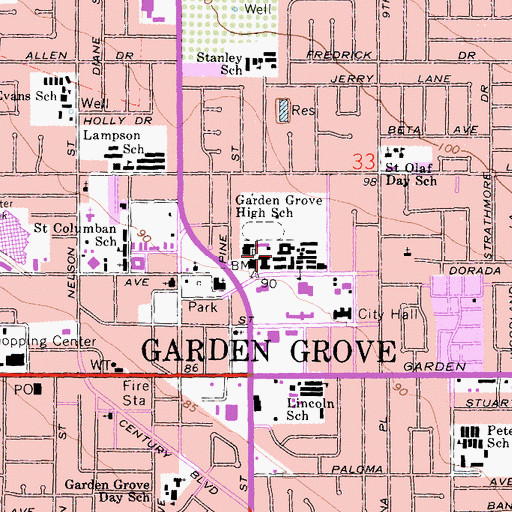 Topographic Map of Garden Grove High School, CA