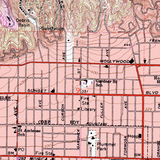 Topographic Map of Gardner Street Elementary School, CA