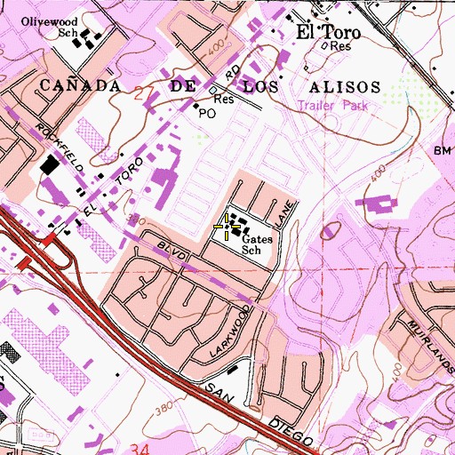 Topographic Map of Ralph A Gates Elementary School, CA