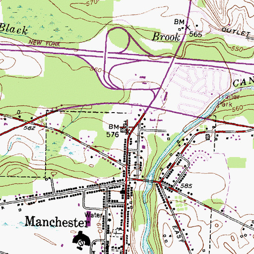 Topographic Map of Manchester High School (historical), NY