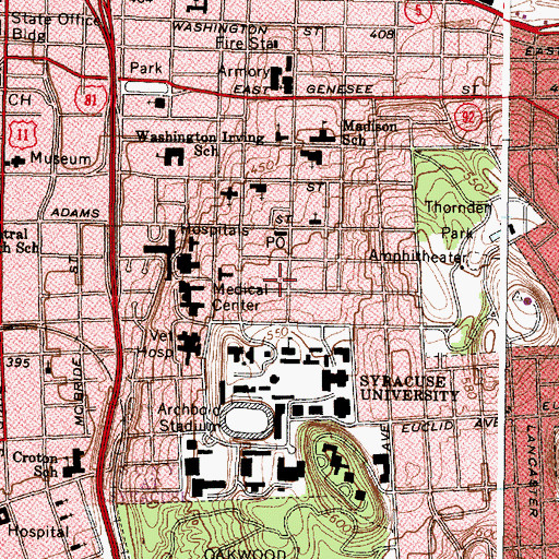 Topographic Map of Syracuse University Health Services Center, NY