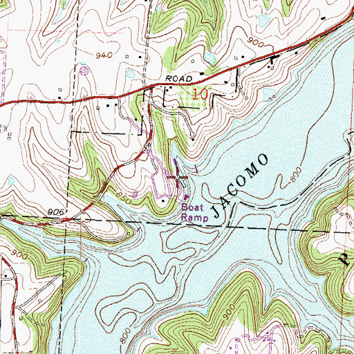 Topographic Map of Jacomo Marina, MO