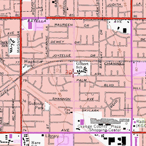 Topographic Map of Gilbert Elementary School, CA