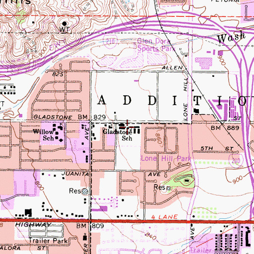 Topographic Map of Gladstone Elementary School, CA