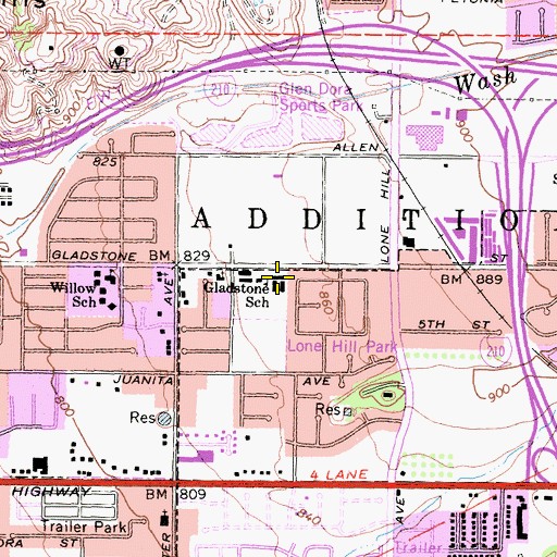 Topographic Map of Gladstone Elementary School, CA