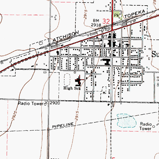 Topographic Map of Sublette High School, KS