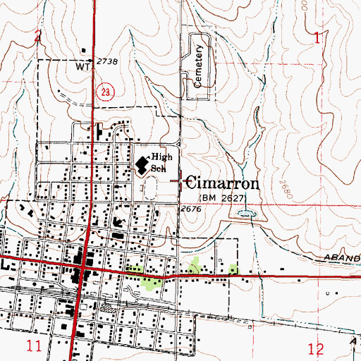 Topographic Map of Cimarron High School, KS