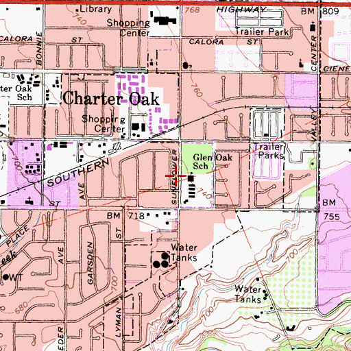 Topographic Map of Glen Oak Elementary School, CA