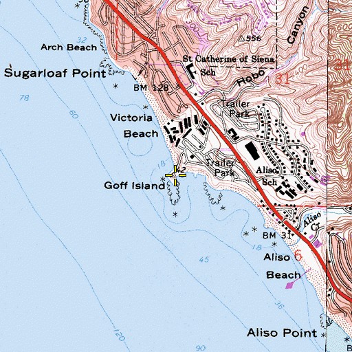 Topographic Map of Goff Island, CA