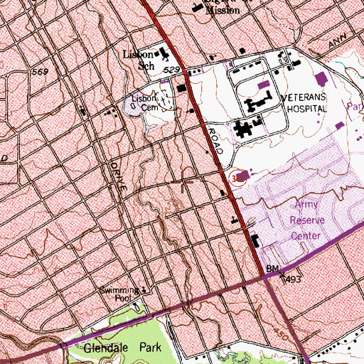 Topographic Map of Bellevue Primitive Baptist Church, TX