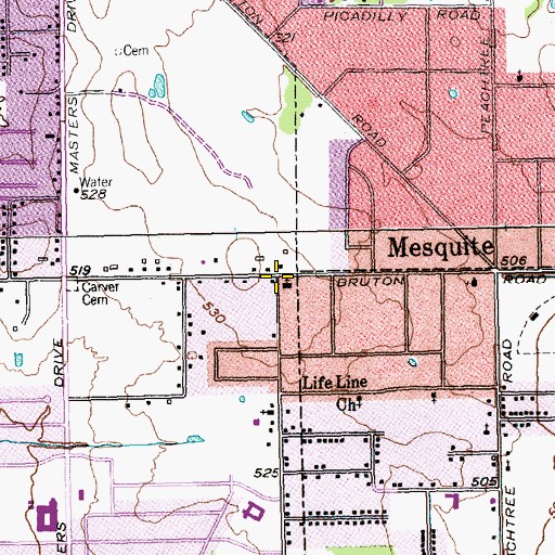 Topographic Map of Bruton Road Christian Church, TX