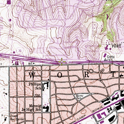 Topographic Map of Interchange 8A, TX