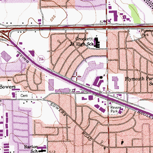 Topographic Map of Irving Post Office, TX