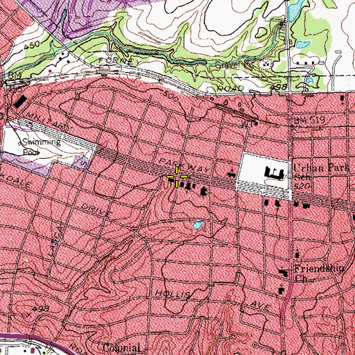 Topographic Map of Urban Park Baptist Church, TX