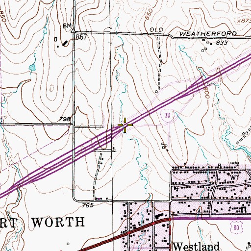 Topographic Map of Interchange 3, TX
