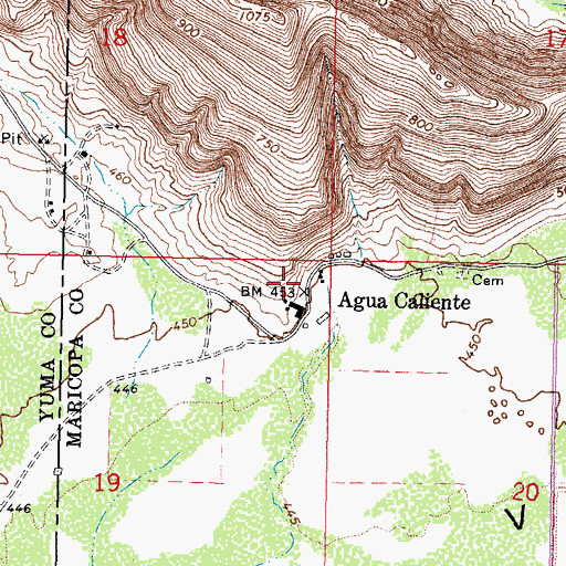 Topographic Map of Agua Caliente, AZ