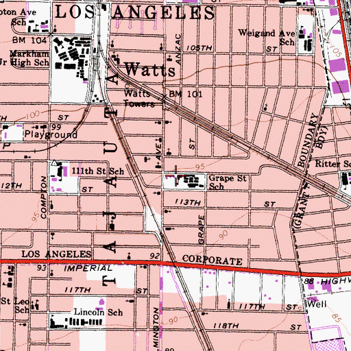 Topographic Map of Grape Street Elementary School, CA