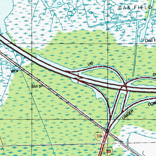 Topographic Map of Interchange 1, LA