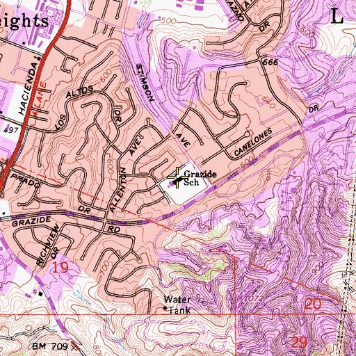 Topographic Map of Grazide Elementary School, CA