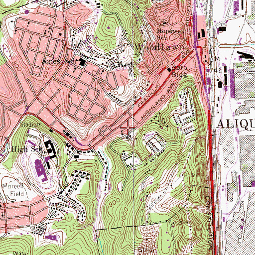 Topographic Map of B F Jones Memorial Library, PA