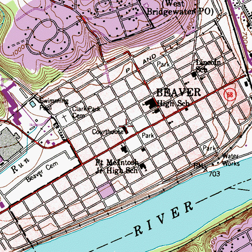 Topographic Map of Beaver County Courthouse, PA