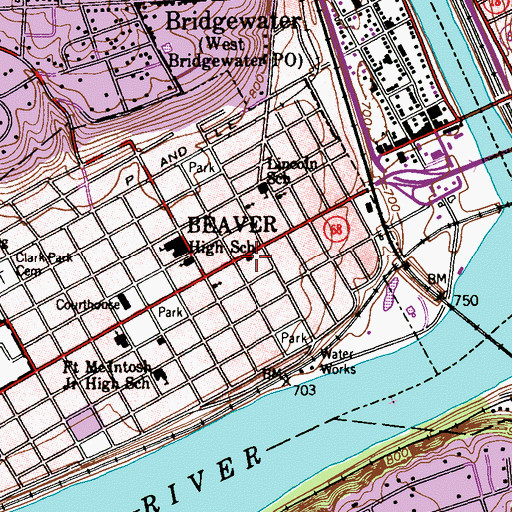 Topographic Map of Beaver Police Department, PA