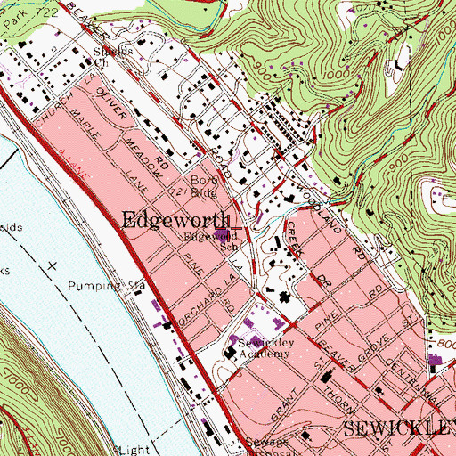Topographic Map of Edgeworth Police Department, PA