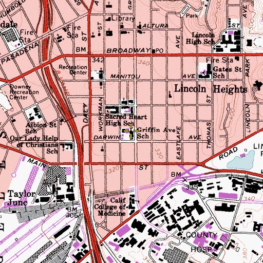 Topographic Map of Griffin Avenue Elementary School, CA