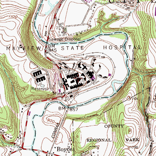 Topographic Map of Mayview State Hospital Library, PA