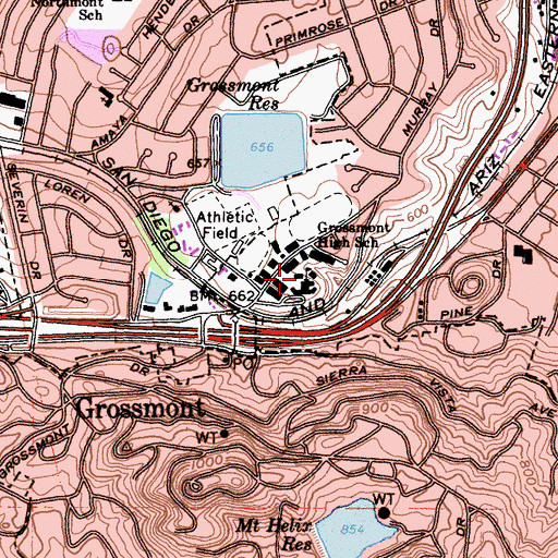 Topographic Map of Grossmont High School, CA