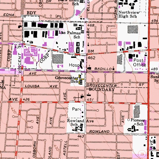 Topographic Map of Grovecenter Elementary School, CA