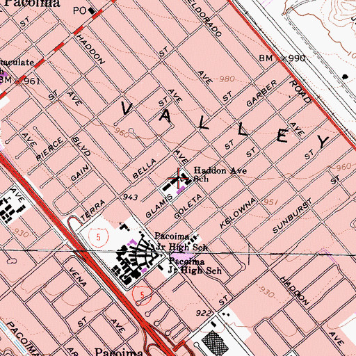 Topographic Map of Haddon Elementary School, CA