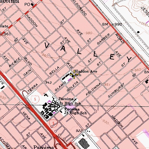 Topographic Map of Haddon Elementary School, CA