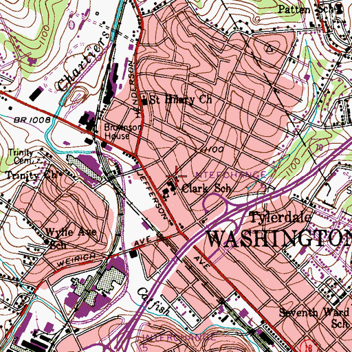 Topographic Map of Washington County Day School, PA