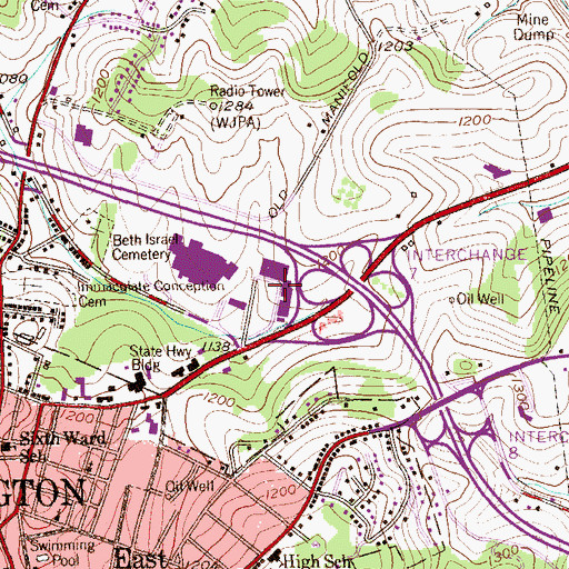 Topographic Map of Washington Square Shopping Center, PA