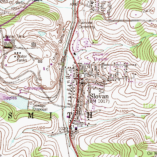 Topographic Map of Slovan Post Office, PA