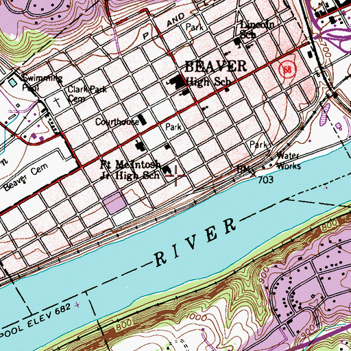 Topographic Map of Beaver Valley Montessori School, PA