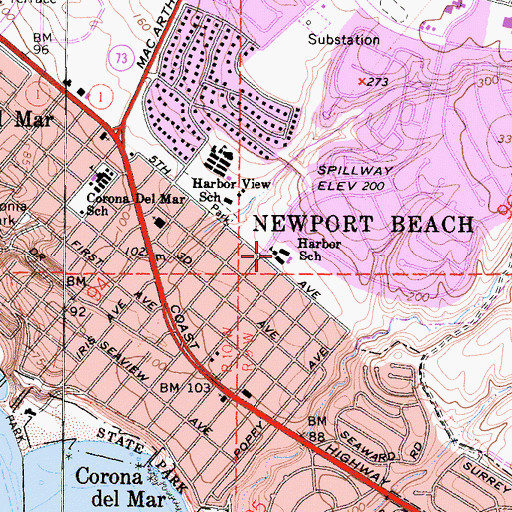 Topographic Map of Harbor School, CA
