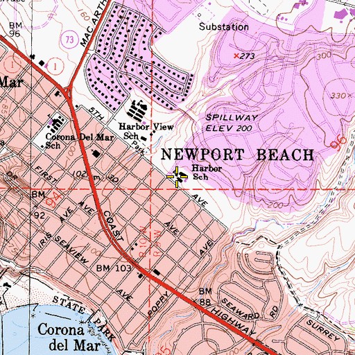 Topographic Map of Harbor School, CA